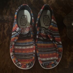 Hey Dude Wally Slip-Ons in Red, Blue, Orange Stripes